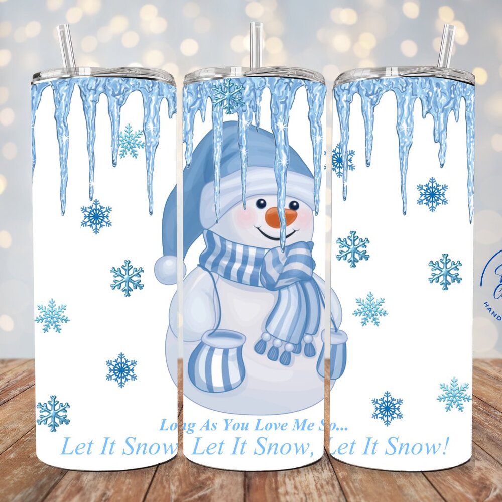 Frosty Snowman Tumbler, Winter Stainless Steel Cup, Holiday Hot Cocoa Mug